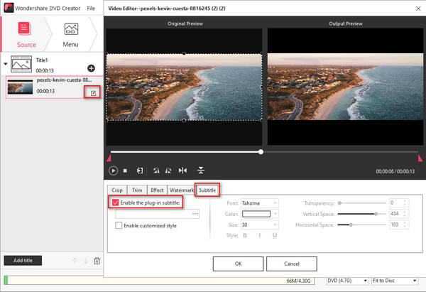 Add Subtitle Wondershare DVD Creator