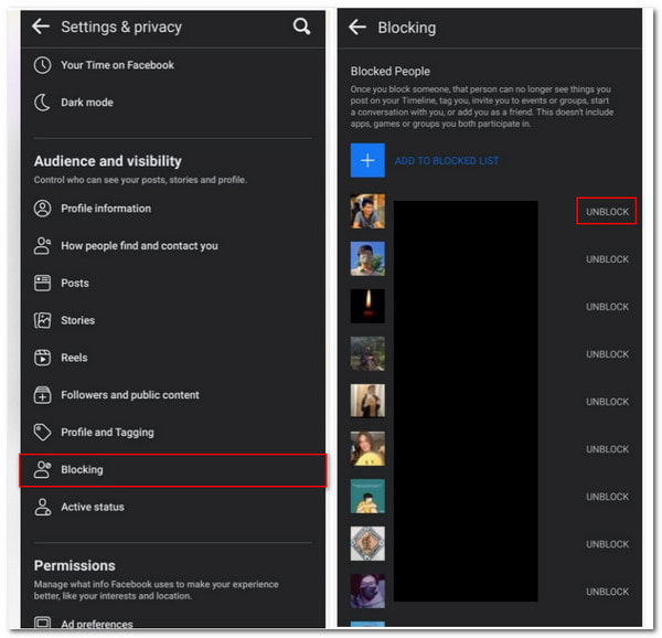 Android FB Unblock User