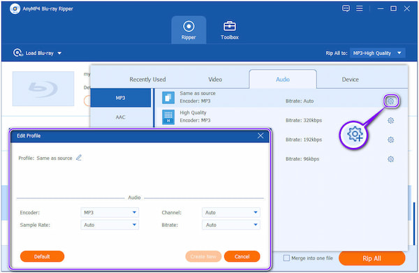 AnyMP4 Cogwheel Settings