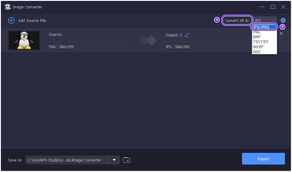 AnyMP4 Convert PNG to JPG Format