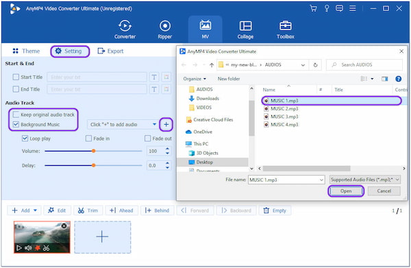 AnyMP4 Settings Tab Add Music