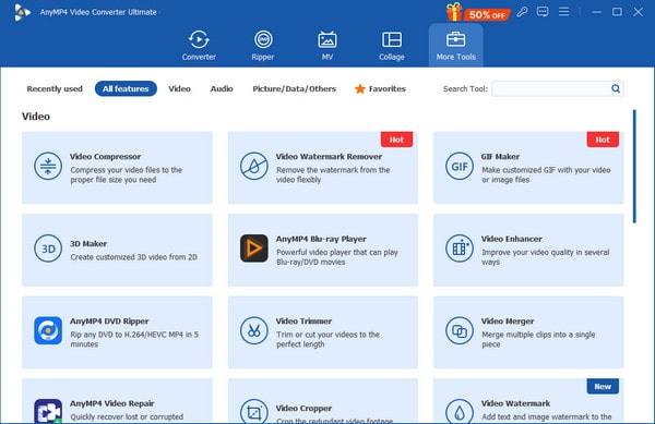 Anymp4 Video Converter More Tools Section