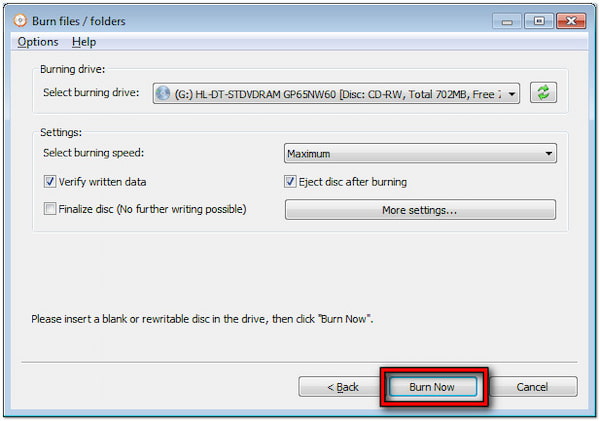 Begin Burning Process