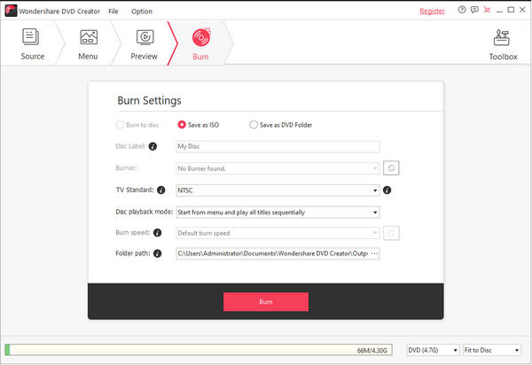 Burn Speed Wondershare DVD Creator