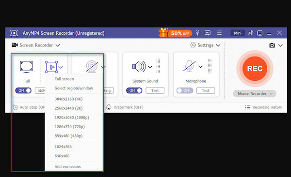 Choose Recording Area