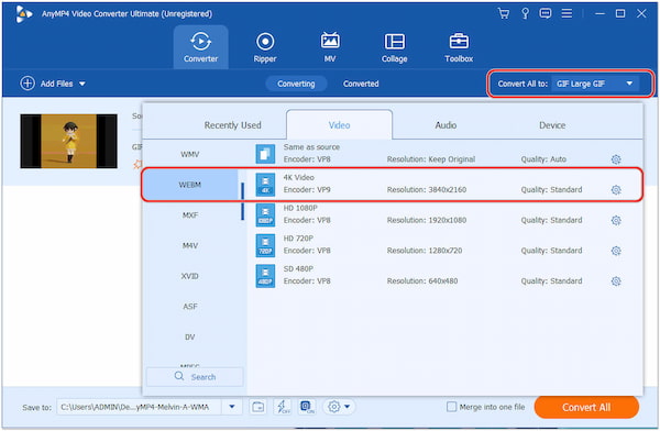 Choose WEBM as Output Profile
