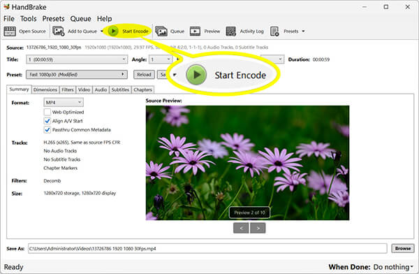 Compress MP4 in Handbrake
