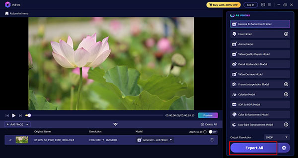 Convert 480p to 1080p in Vidhex