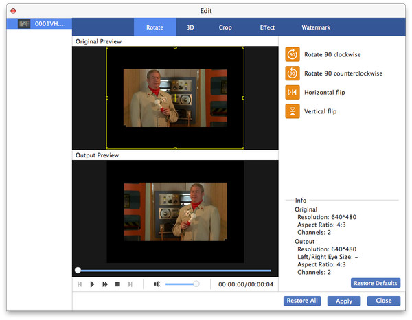 Adjust the video effect
