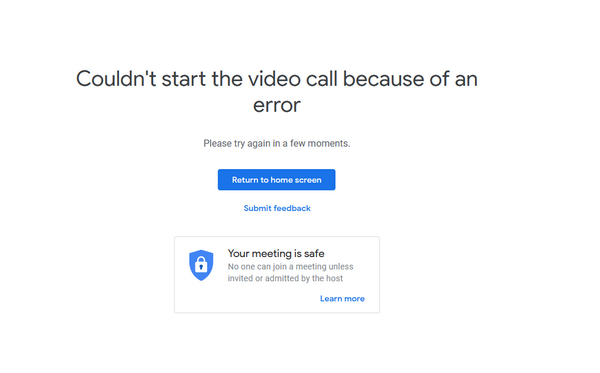 Google Meet Error Message