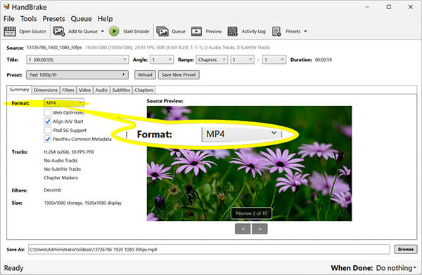 Handbrake Output MP4