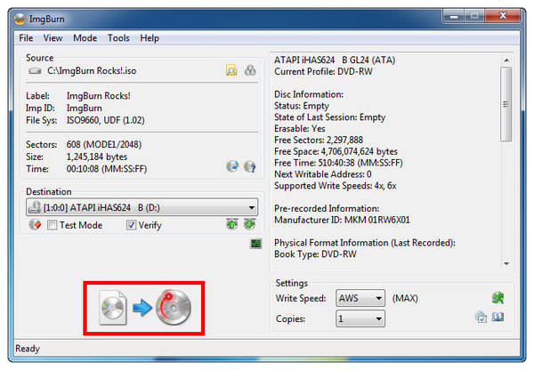 Imgburn Write Button