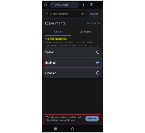 Incognito Enabled Screenshots