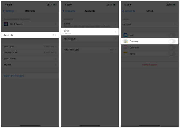 iPhone Disable and Enable Gmail or Other Contact