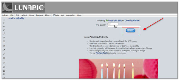 LunaPic Lower Image Quality Apply