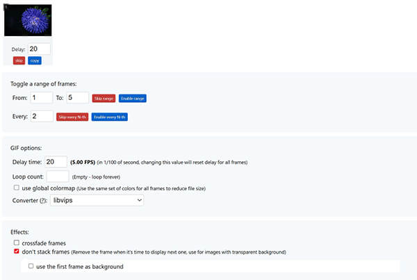 Make GIF Settings in Ezgif