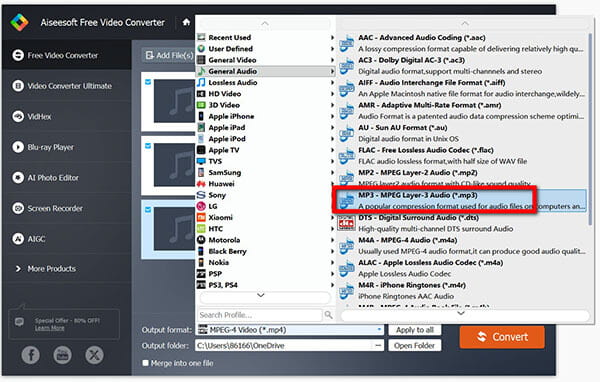 Output MP3 in Aiseesoft