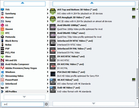 Set AVI as the output format