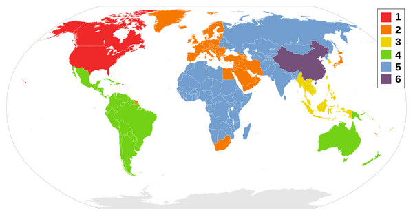 Region Codes Global Color Coded
