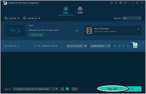 Rip the Blu-ray to ASF