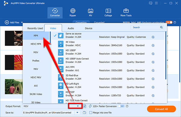 Select MP4 Format For Video