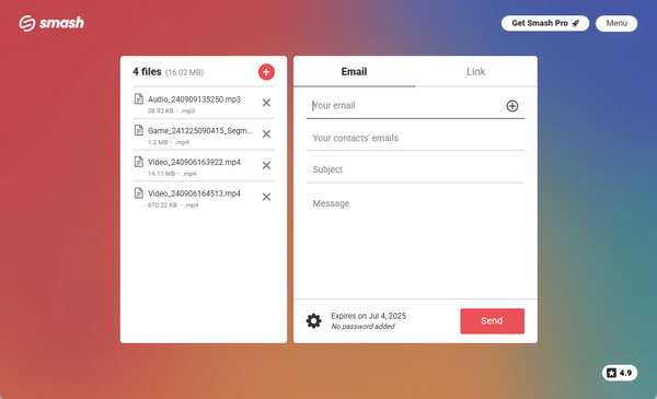 Send Large Video Smash Fill in Information