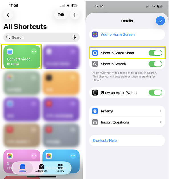 Shortcut Show in Share Sheet
