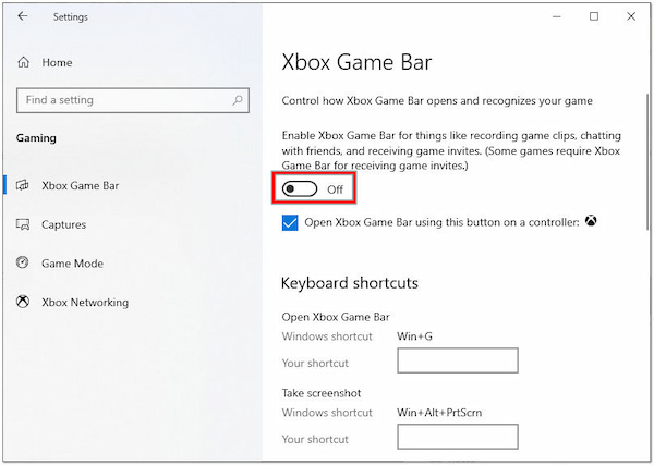 Toggle Off Xbox Game Bar
