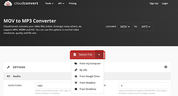 Upload Mov to Cloudconvert