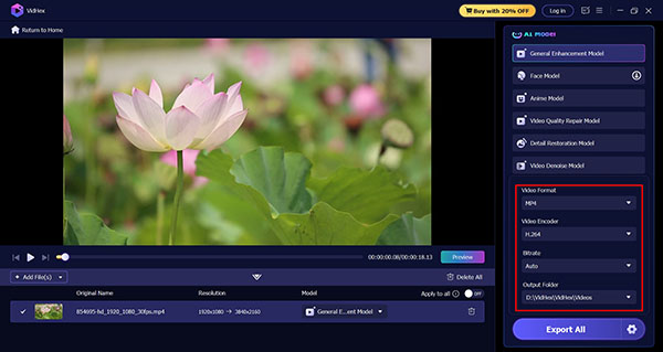 Vidhex Output Video Settings
