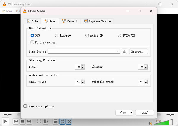 VLC Choose DVD Option
